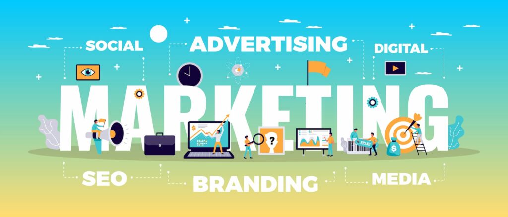 An abstract image with lots of seo and digital marketing services listing